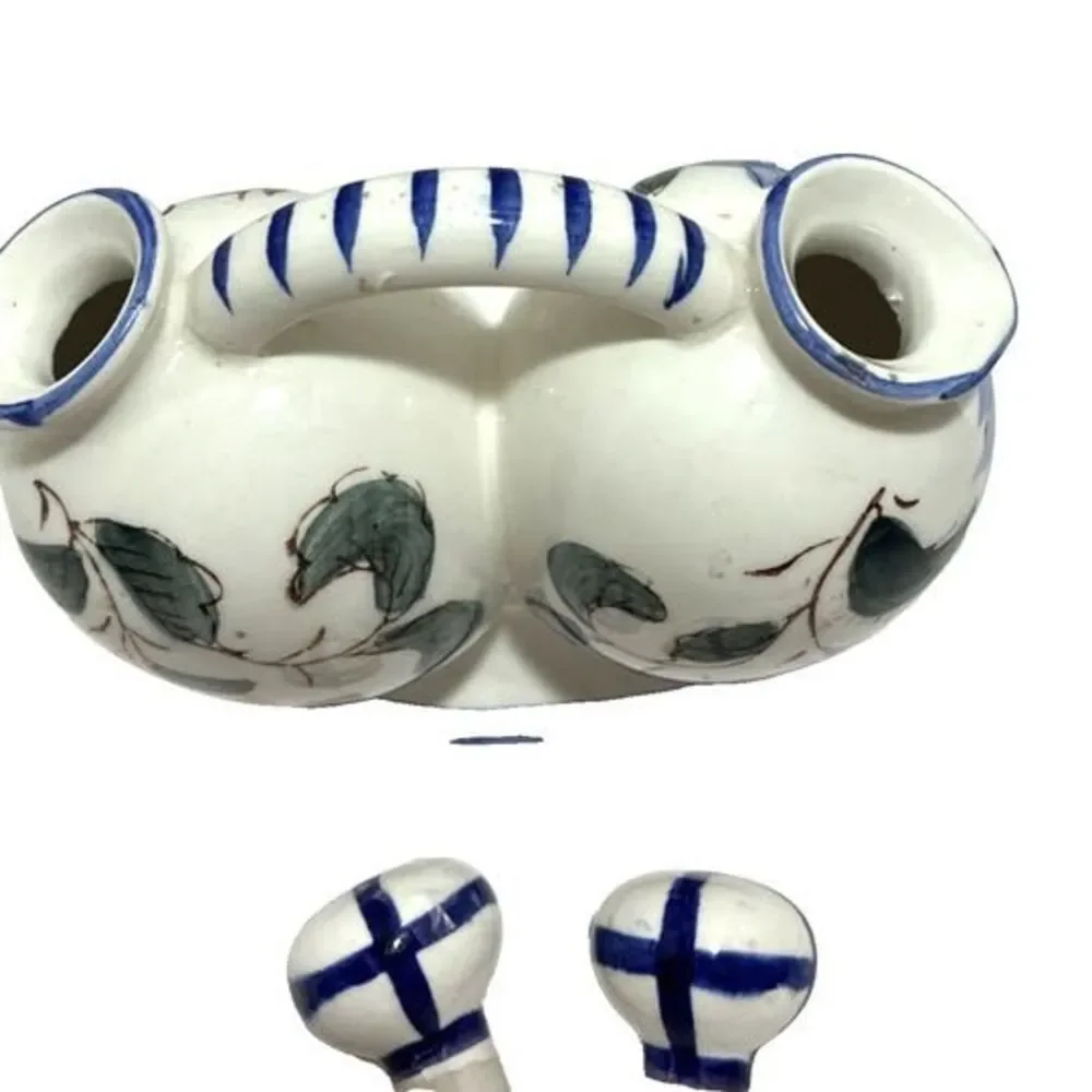 Oil And Vinegar Cruet NASCO Hand Painted Japan Vintage Rooster and Floral Design
